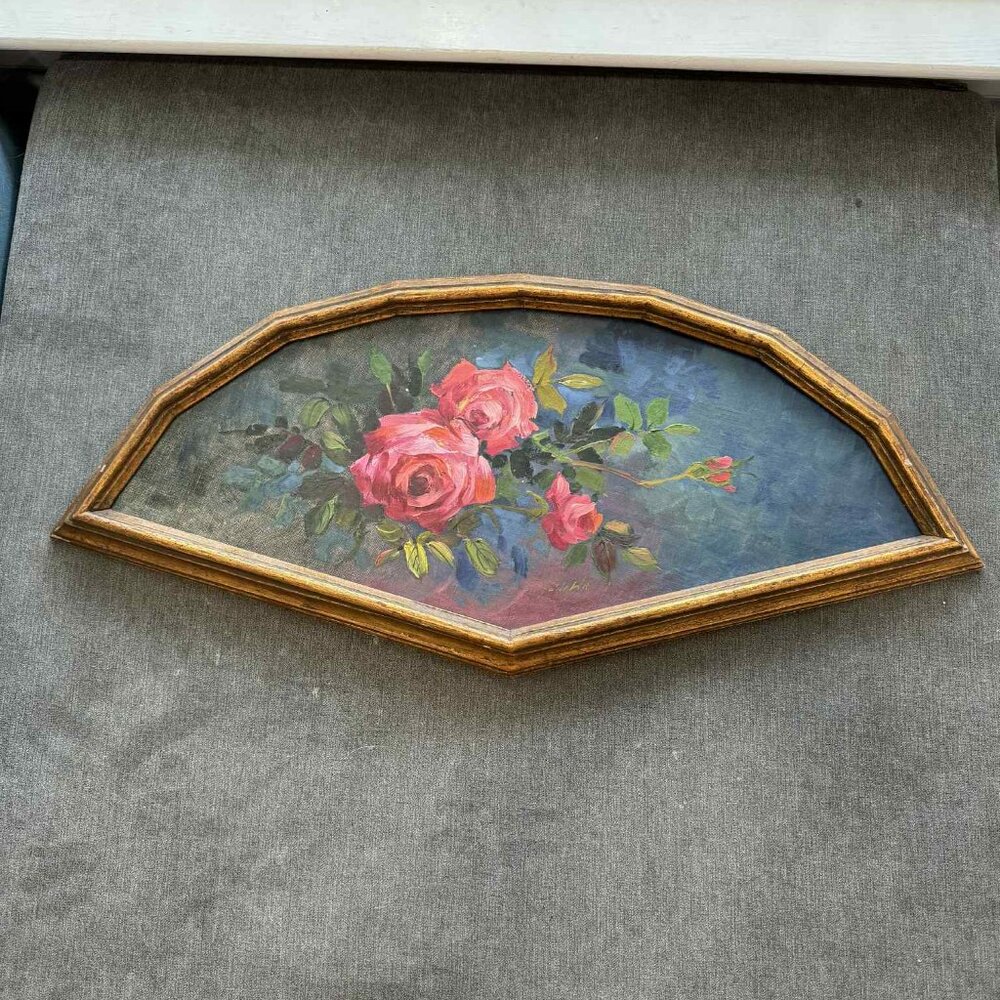 Grandmillennial Floral Oil Painting in Gilt Gold Frame | Vintage Rose Art